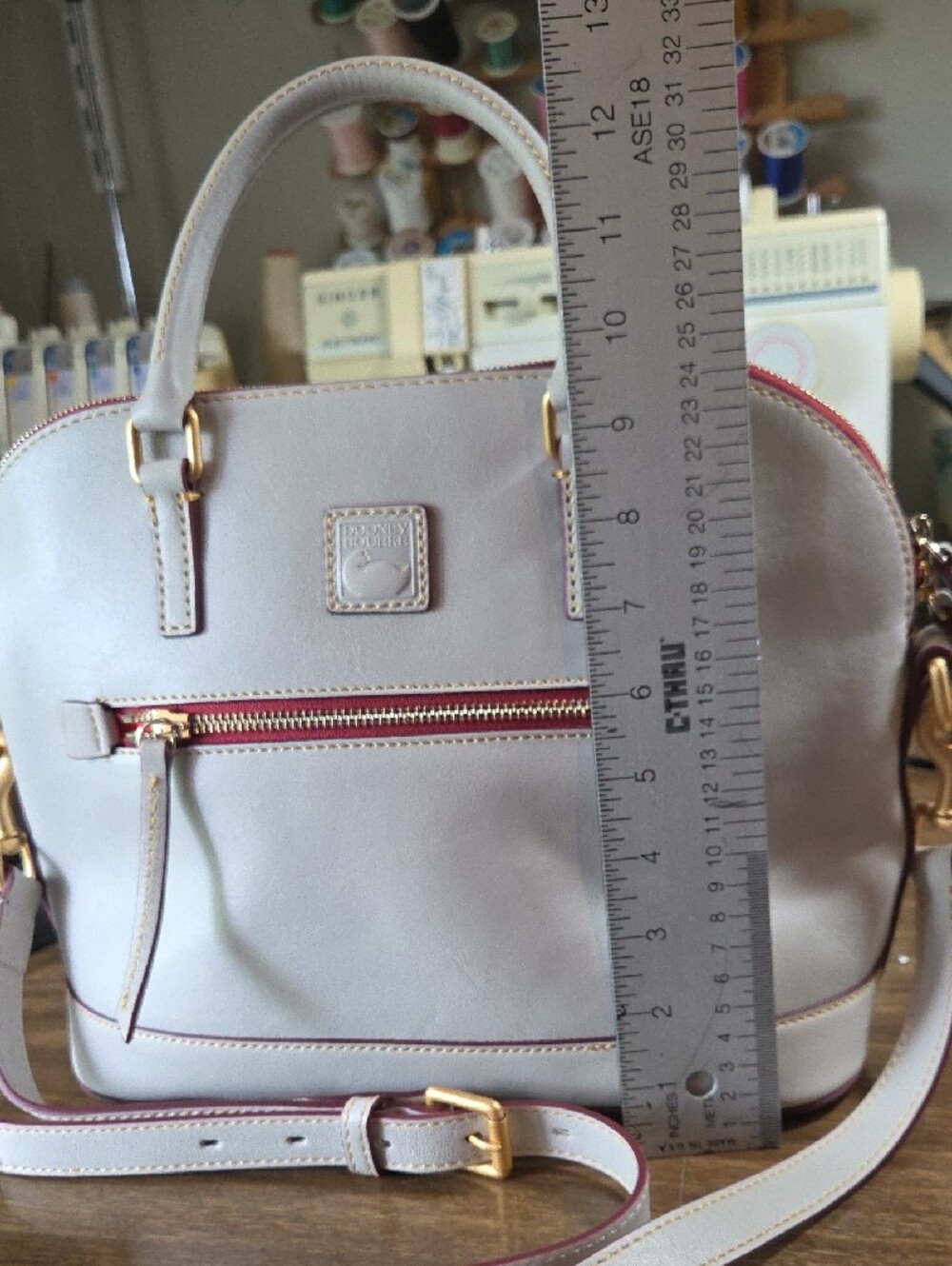 Dooney & Bourke Cream Leather Satchel with Red Trim - Picture 2 of 13